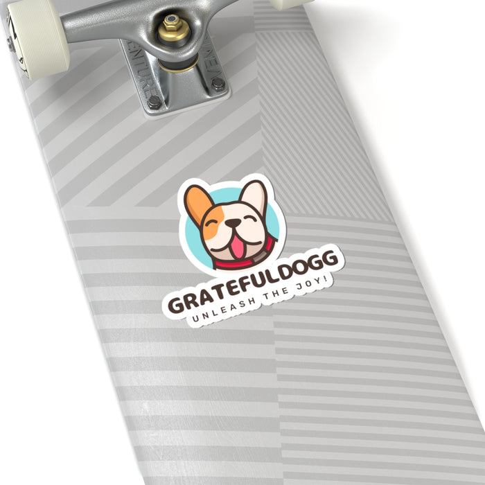 GratefulDogg Kiss-Cut Sticker — Cute Happy Dog Logo "Unleash the Joy"
